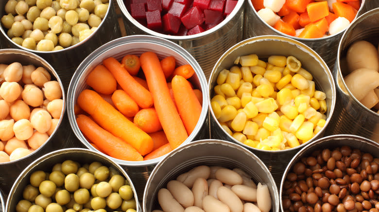 Opened cans of veggies