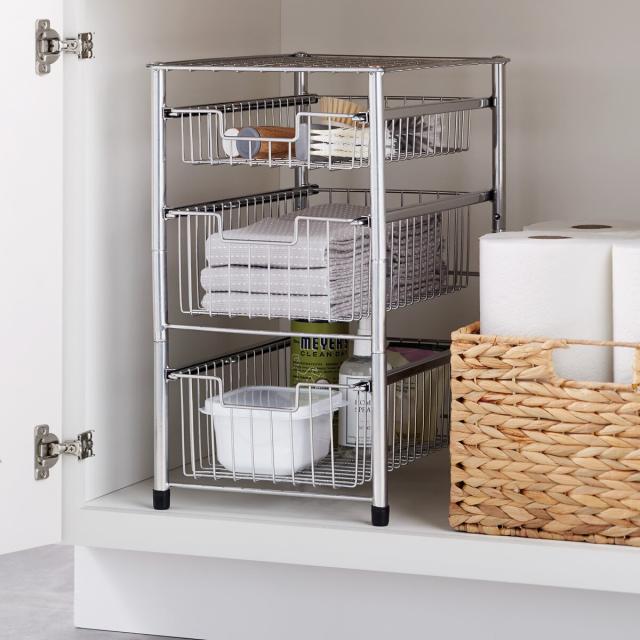 Simple Trending Stackable 2-Tier Under Sink Cabinet Organizer with Sliding  Storage Drawer, Chrome 
