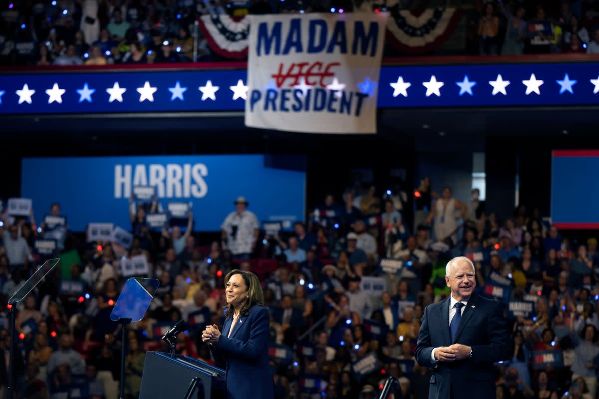 Walz appeared alongside Harris for the first time at a rally in Pennsylvania on Tuesday (Copyright 2024 The Associated Press. All rights reserved.)