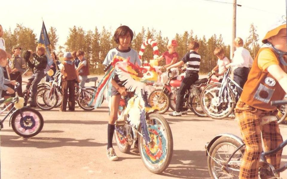 Sehmby on a bike at the Pine Days Parade Circa in 1970.