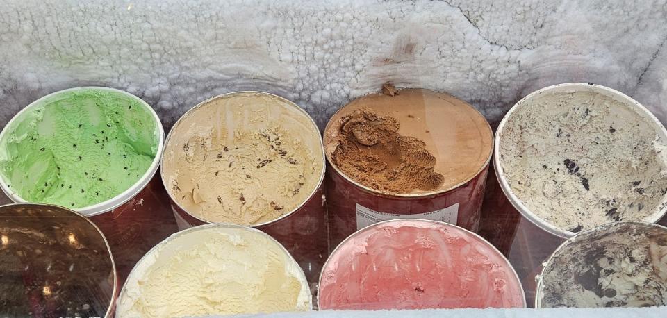 Ice cream buckets show the many different colors and flavors of ice cream that may be found in Hattiesburg on Friday.