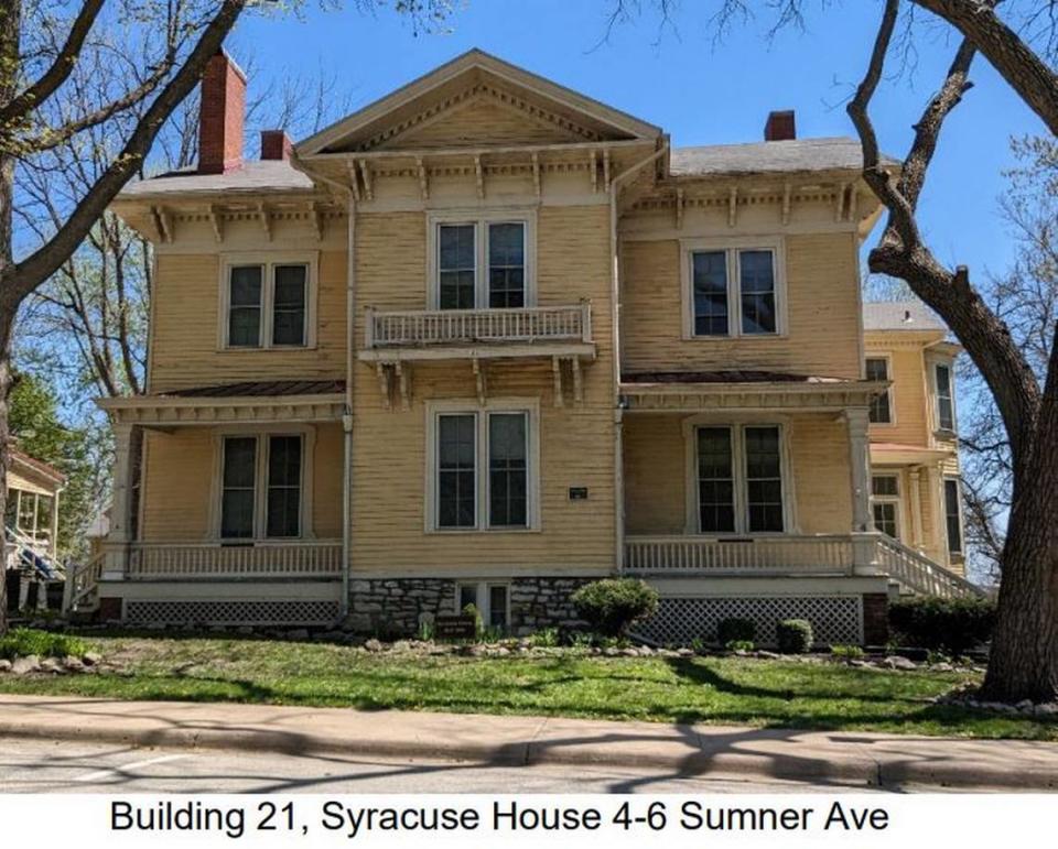 The Syracuse House, a duplex built in 1855, was the focus of a recent notice of “adverse effects” sent to the Kansas State Historical Society, noting multiple instances of deteriorating wood and unfinished repairs.