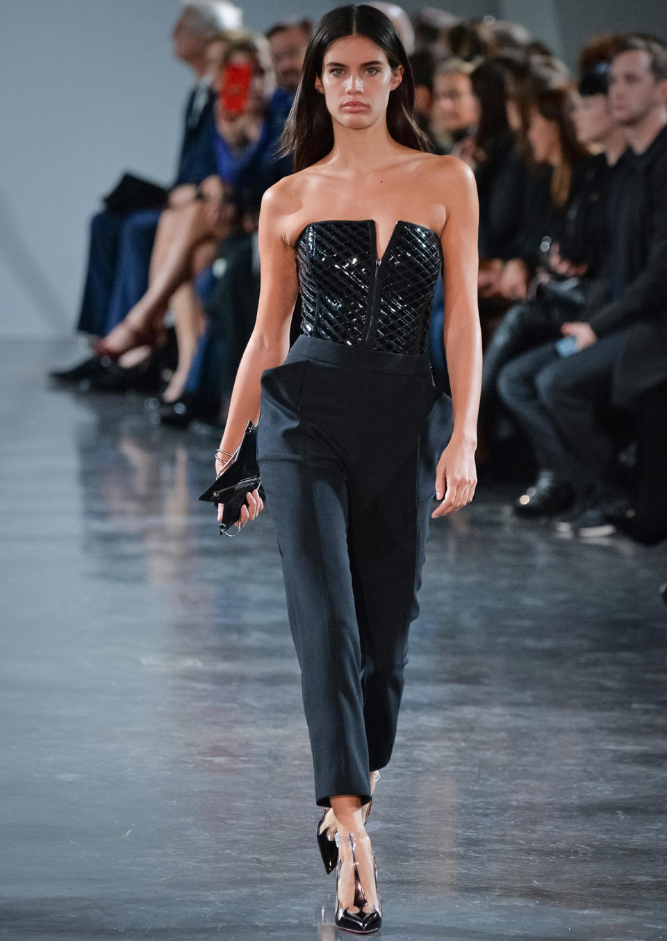 <p>Sampaio went strapless in this all-black ensemble at Mugler.</p>