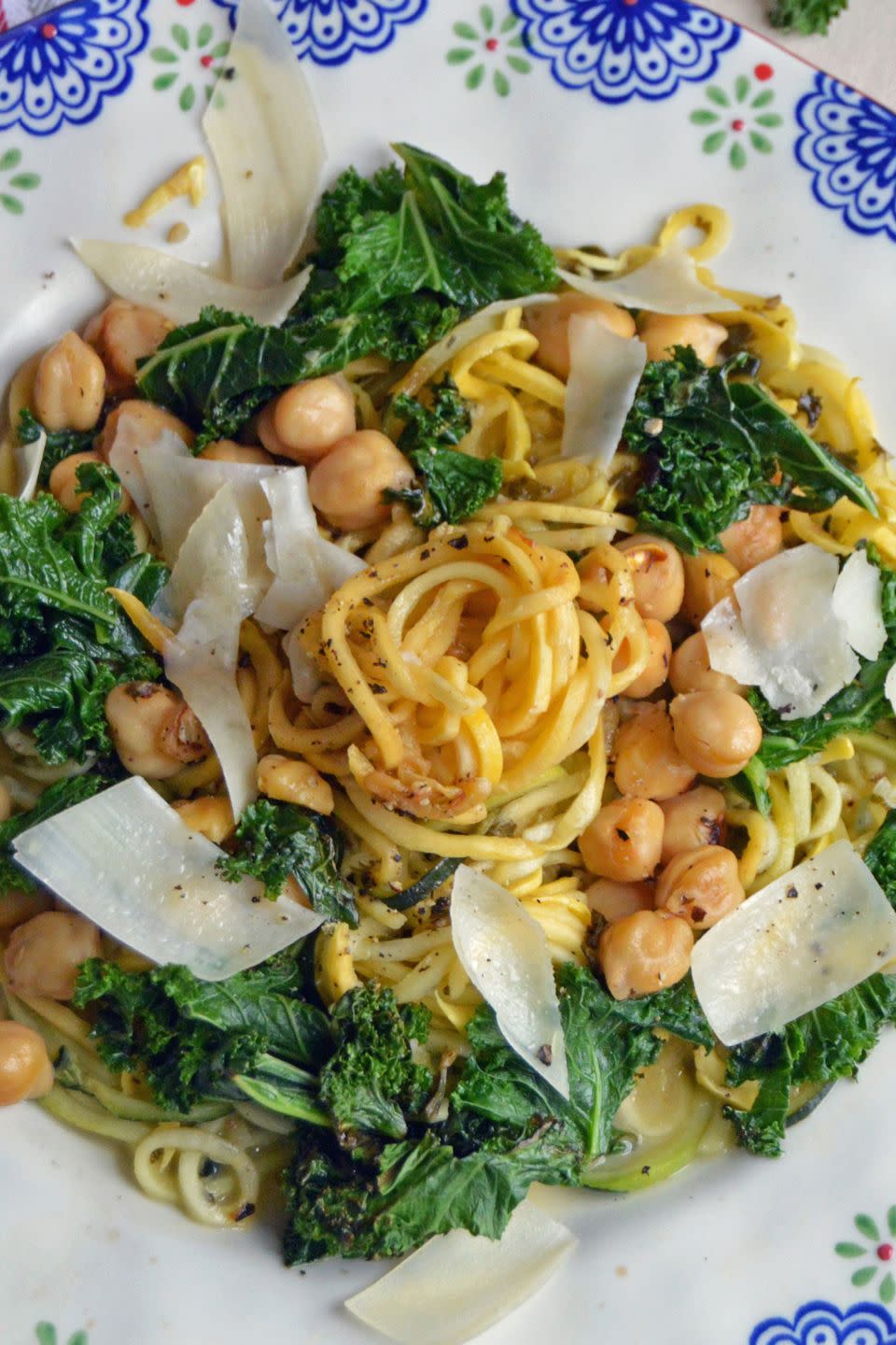 Zucchini Pasta, Kale, and Chickpeas in a White Wine Sauce