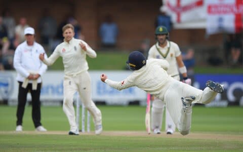 Ollie Pope catches Rassie van der Dussen of the bowling of Joe Root - Credit: Getty Images