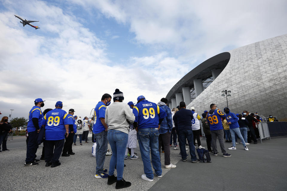 Why have Super Bowl LVI ticket prices fallen well short of secondary brokers' expectations? Partly due to the fact the hometown Rams are playing in it. (Photo by Ronald Martinez/Getty Images)