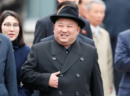 North Korean leader Kim Jong Un arrives at a railway station in the far eastern city of Vladivostok, Russia April 24, 2019. REUTERS/Shamil Zhumatov