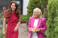 U.S. first lady Jill Biden and Britain's Catherine, Duchess of Cambridge, in Hayle