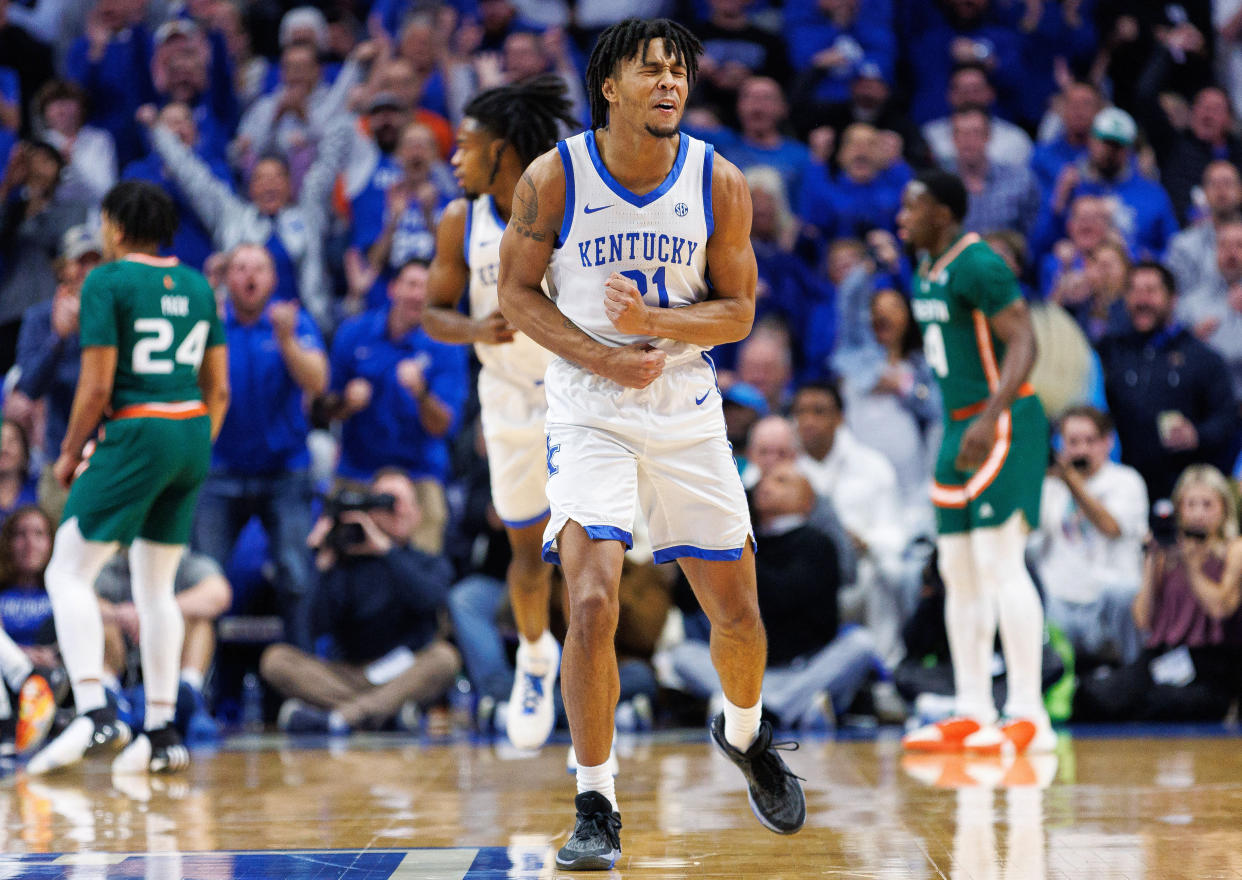 D.J. Wagner and the Wildcats had reason to celebrate Tuesday night. (Jordan Prather/Reuters)