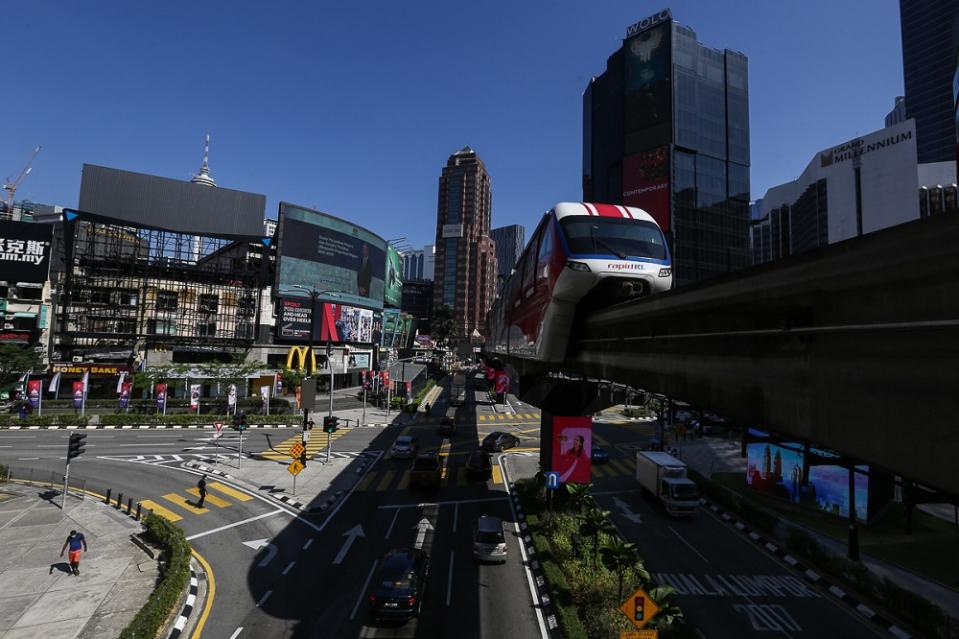A general of view of the traffic at Bukit Bintang during the conditional movement control order in Kuala Lumpur March 5, 2021. — Picture by Yusof Mat Isa