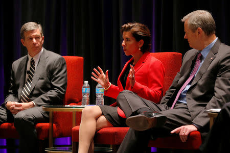 (L-R) North Carolina Governor Roy Cooper, Rhode Island Governor Gina Raimondo and Massachusetts Governor Charlie Baker take part in the "Curbing the Opioid Epidemic" session at the National Governors Association summer meeting in Providence, Rhode Island, U.S., July 13, 2017. REUTERS/Brian Snyder