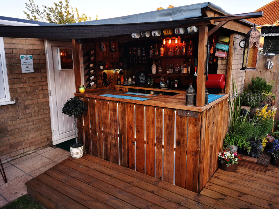 Joe Melton, from King’s Lynn in Norfolk, created a back garden bar after his dream holiday to Florida was cancelled.