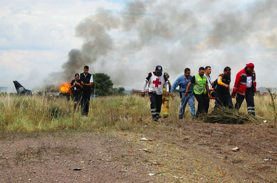 <em>The Aeromexico jetliner smashed down into a field in Durango state (AP)</em>