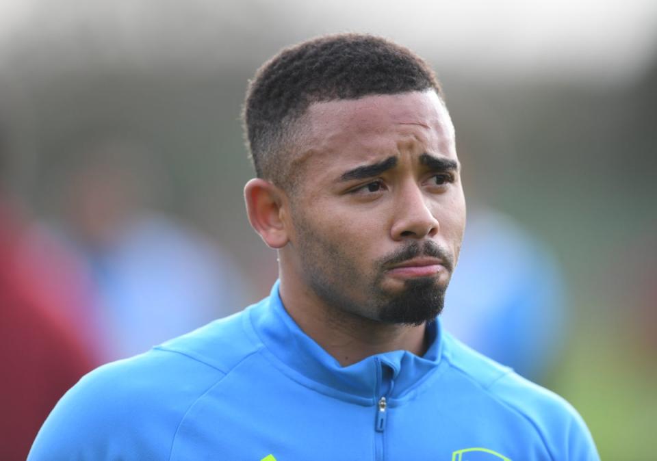 Making the trip: Injured striker Gabriel Jesus has joined his Arsenal team-mates in Dubai (Arsenal FC via Getty Images)