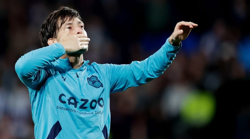  David Silva celebrates after Real Sociedad's win over Real Madrid in May 2023. 