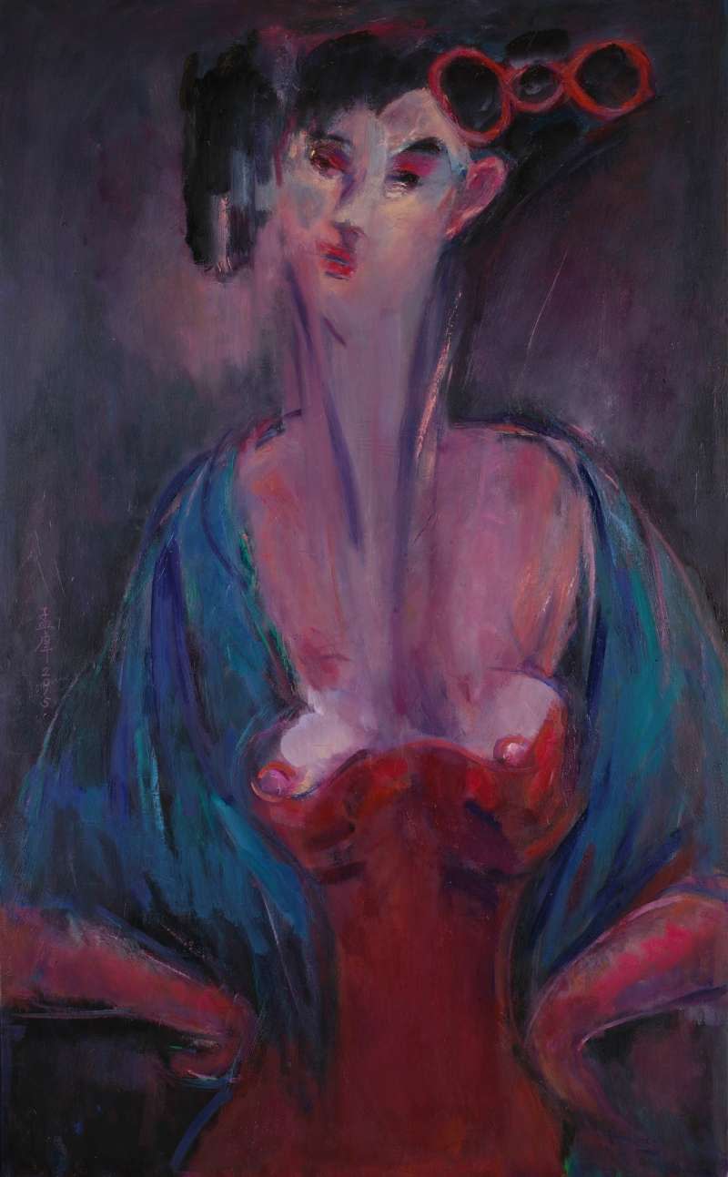 朱孟庠，〈神女——年輕的原住民女郎〉，油畫，130×89.5 cm，2015