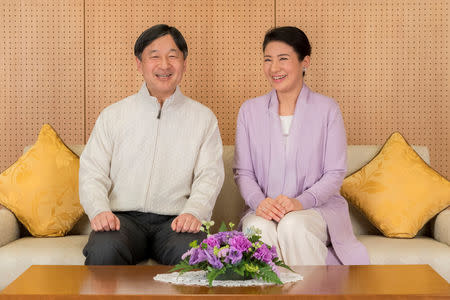 Japan's Crown Prince Naruhito, left, and Crown Princess Masako, right, smile at their residence Togu Palace in Tokyo, Japan in this handout picture taken on February 17, 2019 and provided by the Imperial Household Agency of Japan. Imperial Household Agency of Japan/Handout via Reuters