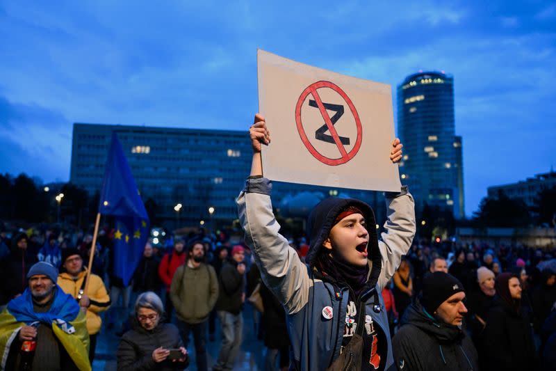 Pro-Ukraine protest against the Slovak government's foreign policy in Bratislava