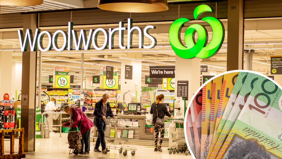 Woolworths supermarket. Australian money. 