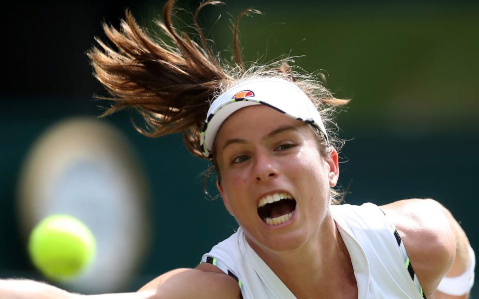 Britain's Johanna Konta in action during her fourth round match against Czech Republic's Petra Kvitova - REUTERS