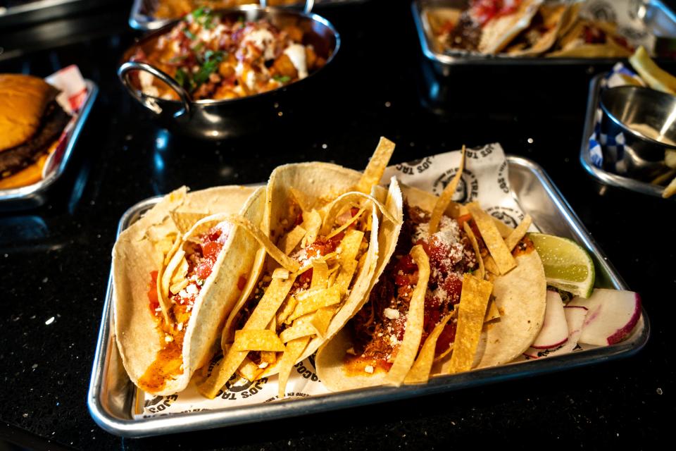 Trejo's chicken tacos are seen inside the Red Room at Vibrant Music Hall.