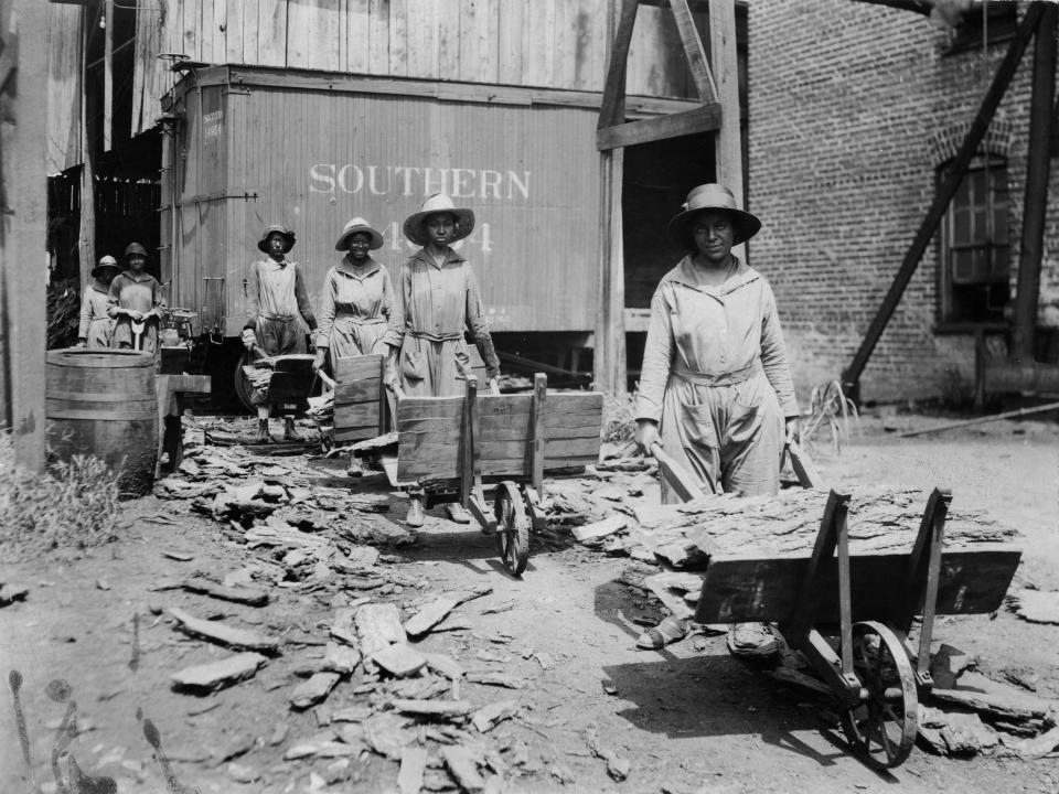 Black female construction workers in the South.