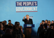 Britain's Prime Minister Boris Johnson speaks at a campaign event at the Queen Elizabeth II Centre in London, Friday, Dec. 13, 2019. Prime Minister Boris Johnson's Conservative Party has won a solid majority of seats in Britain's Parliament — a decisive outcome to a Brexit-dominated election that should allow Johnson to fulfill his plan to take the U.K. out of the European Union next month. (AP Photo/Frank Augstein)