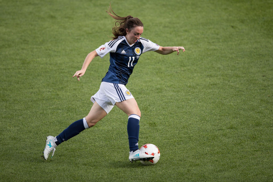 Lisa Evans of Scotland controls the ball during the UEFA Women's Euro 2017 Group D match between Scotland v Portugal.