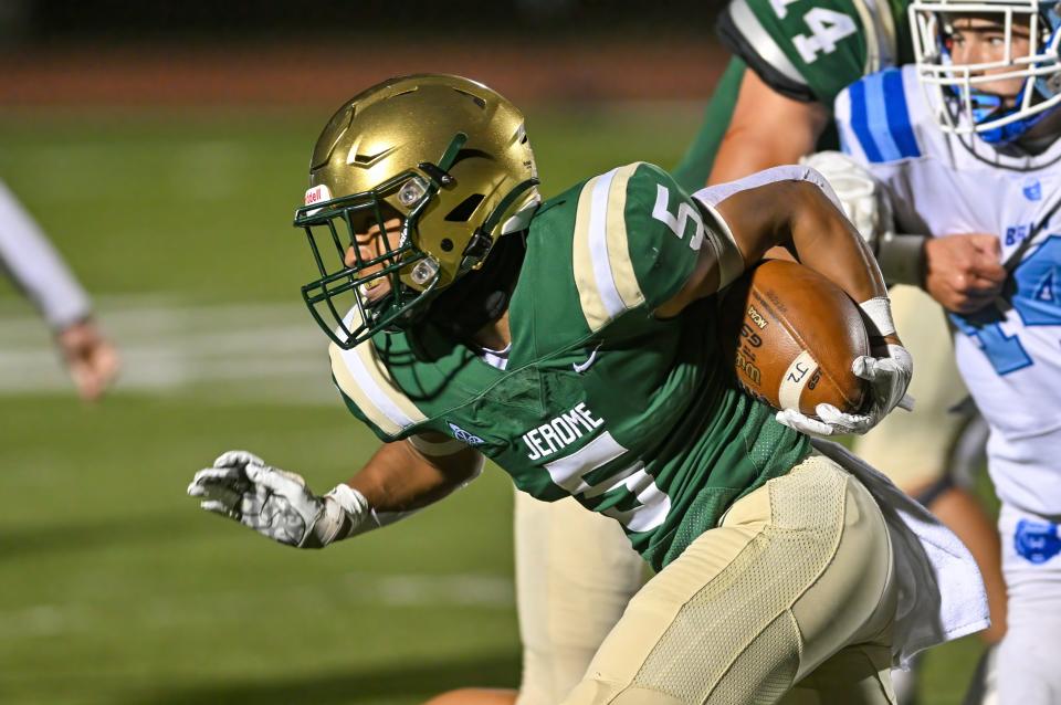 Dublin Jerome’s Braydon Alford carries the ball against Olentangy Berlin on Oct. 7.