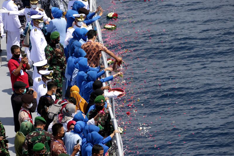 Families and colleagues of KRI Nanggala-402 crew pay tribute at the site of its last reported dive