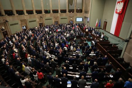 Members of Poland's lower house of parliament attend the first reading of a bill introduced by the ruling Law and Justice (PiS) party that calls for an overhaul of the Supreme Court in Warsaw, Poland June 18, 2017 Agencja Gazeta/Slawomir Kaminski/via REUTERS