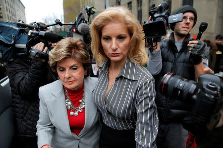 Summer Zervos, a former contestant on The Apprentice, leaves New York State Supreme Court with attorney Gloria Allred (L) after a hearing on the defamation case against U.S. President Donald Trump in Manhattan, New York City, U.S., December 5, 2017. REUTERS/Andrew Kelly