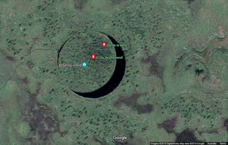 This strange circular island is visible on Google Maps. Photo: Google