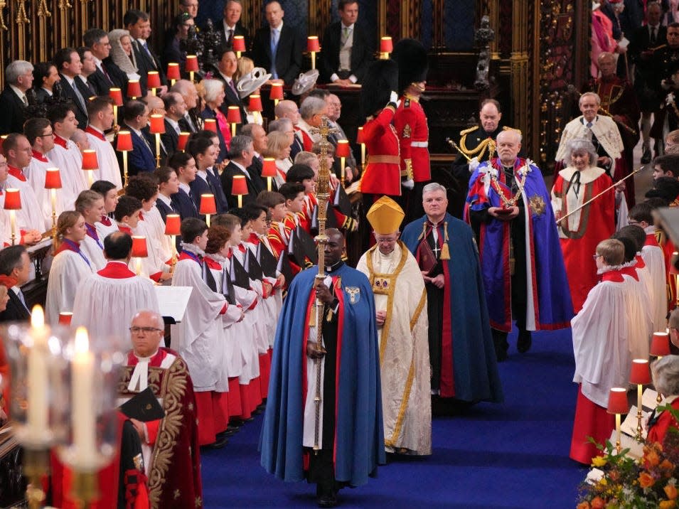 The Archbishop of Canterbury the Most Reverend Justin Welby attends the coronation of King Charles III and Queen Camilla at Westminster Abbey on May 6, 2023 in London, England.