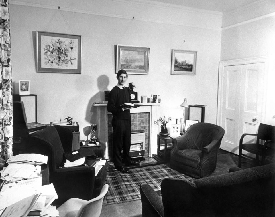 Prince Charles in his room at Trinity College, Cambridge in May 1969. He read History at the college. (PA images)