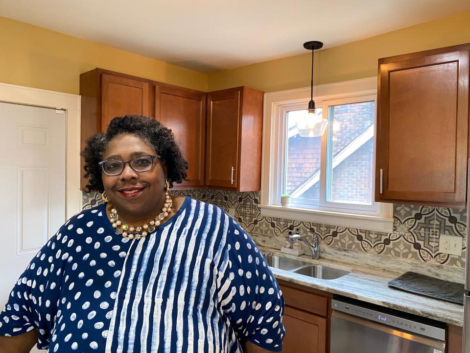 Cynthia Reaves in her renovated kitchen