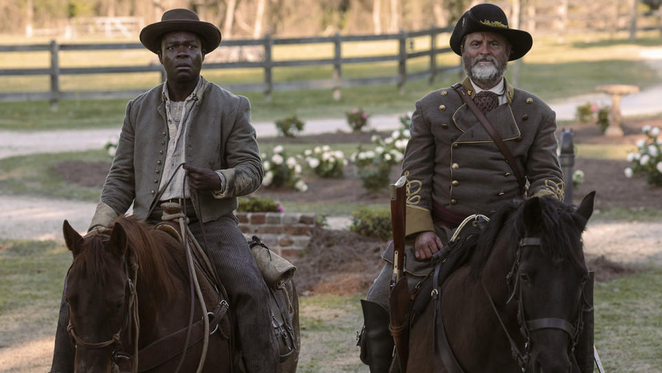 Oyelowo as Bass Reeves with Shea Whigham as George Reeves.