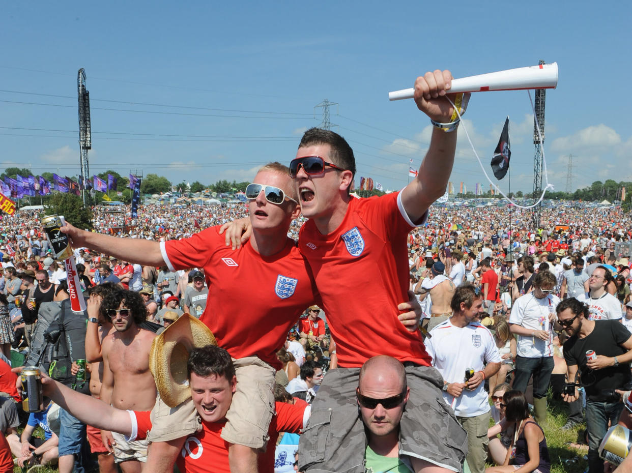 Football lovers at Glastonbury 2010 (Photo by Ian Gavan/Getty Images)