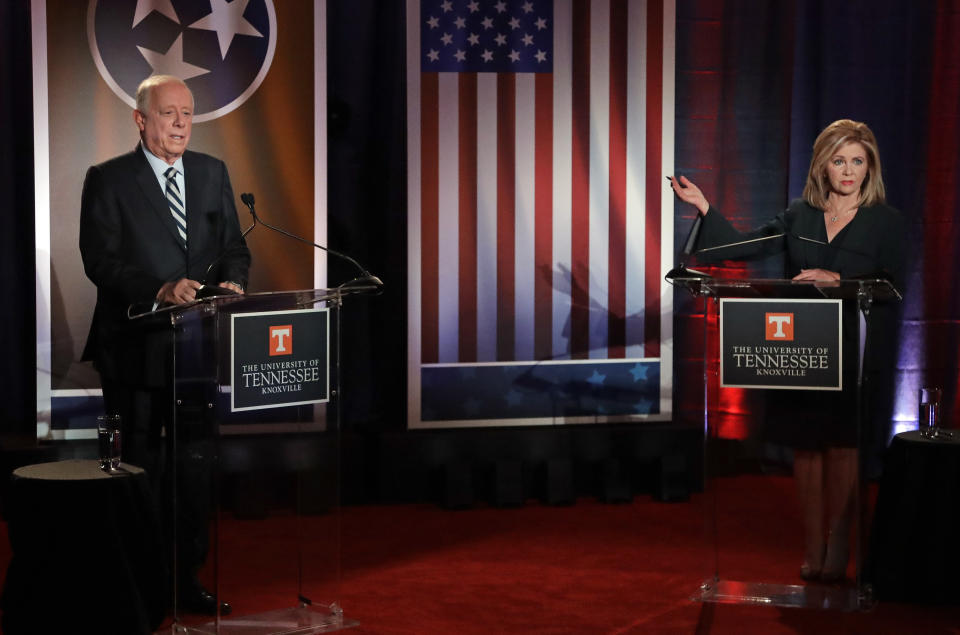 Republican U.S. Rep. Marsha Blackburn speaks during the 2018 Tennessee U.S. Senate Debate with Democratic candidate and former Gov. Phil Bredesen at the University of Tennessee on Oct. 10, 2018, in in Knoxville, Tenn. (Photo: Mark Humphrey, Pool/AP)