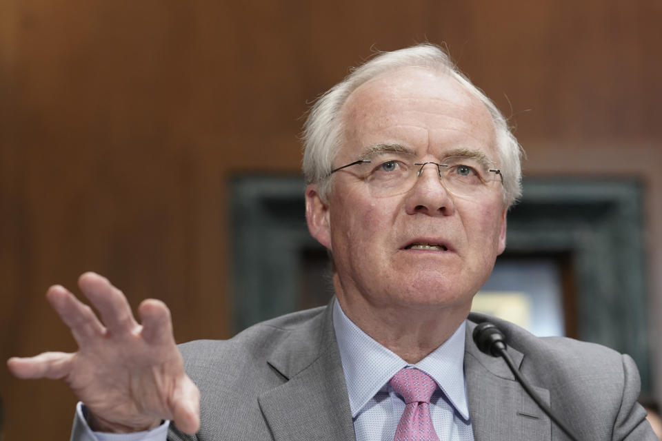 Kroger CEO William Rodney McMullen speaks during a Senate Judiciary Subcommittee on Competition Policy, Antitrust, and Consumer Rights hearing on the proposed Kroger-Albertsons grocery store merger, at the Capitol in Washington, Tuesday, Nov. 29, 2022. (AP Photo/Mariam Zuhaib)