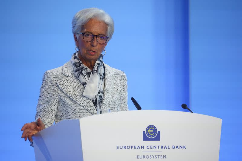 Christine Lagarde, European Central Bank (ECB) president addresses a news conference, in Frankfurt