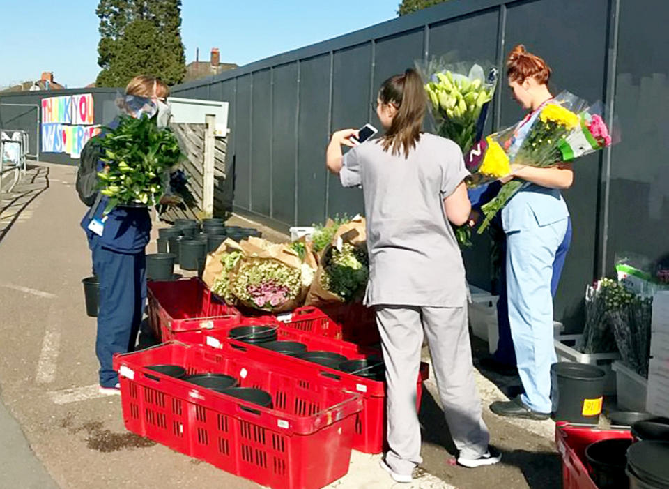 Flowervision Bristol put on the huge giveaway outside Southmead Hospital (SWNS)