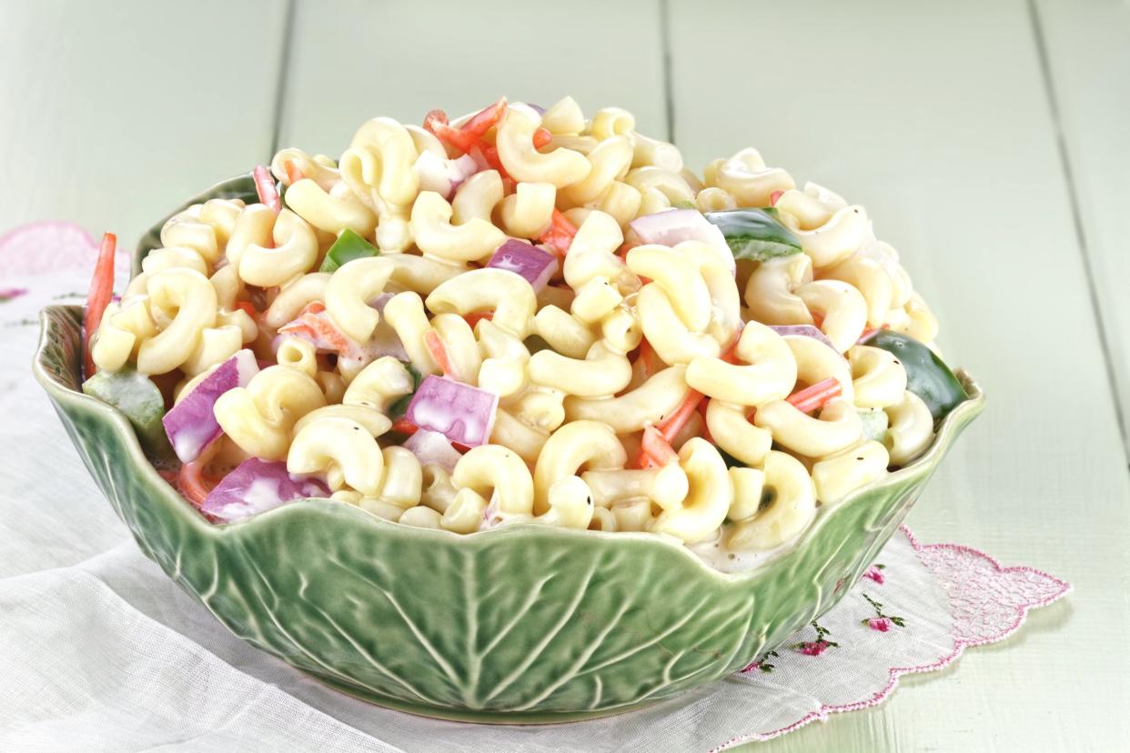 Macaroni salad with mayonnaise and vegetables