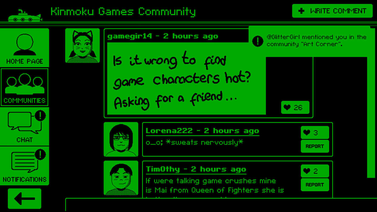 Una captura de pantalla de “Videoverse”, una novela visual que sigue los últimos días de la red social en línea de un sistema de juego ficticio en 2003. (Kinmoku vía The New York Times)