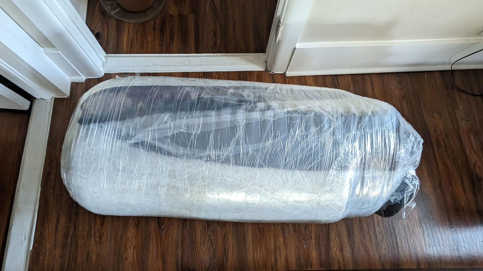 Helix Dusk Luxe mattress rolled and vacuum packed in a box