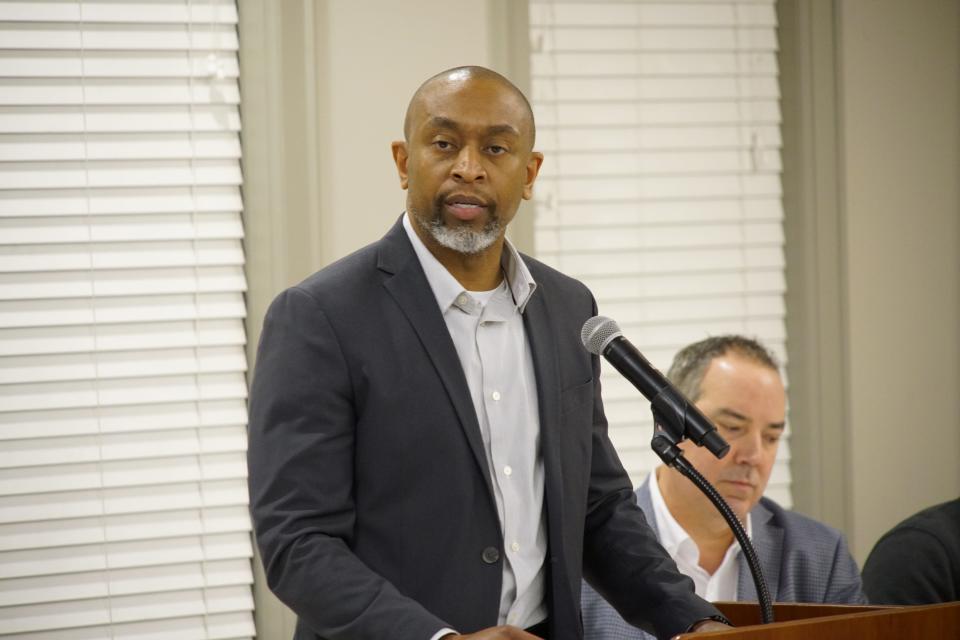 Anthony Pierson, deputy chief counsel in retiring Franklin County Prosecutor Gary Tyack's office, spoke Thursday, Jan. 25, 2024, ahead of the Franklin County Democratic Executive Committee's endorsement vote in the prosecutor's race. Pierson said he has the extensive prosecutorial experience and the vision to run the office.