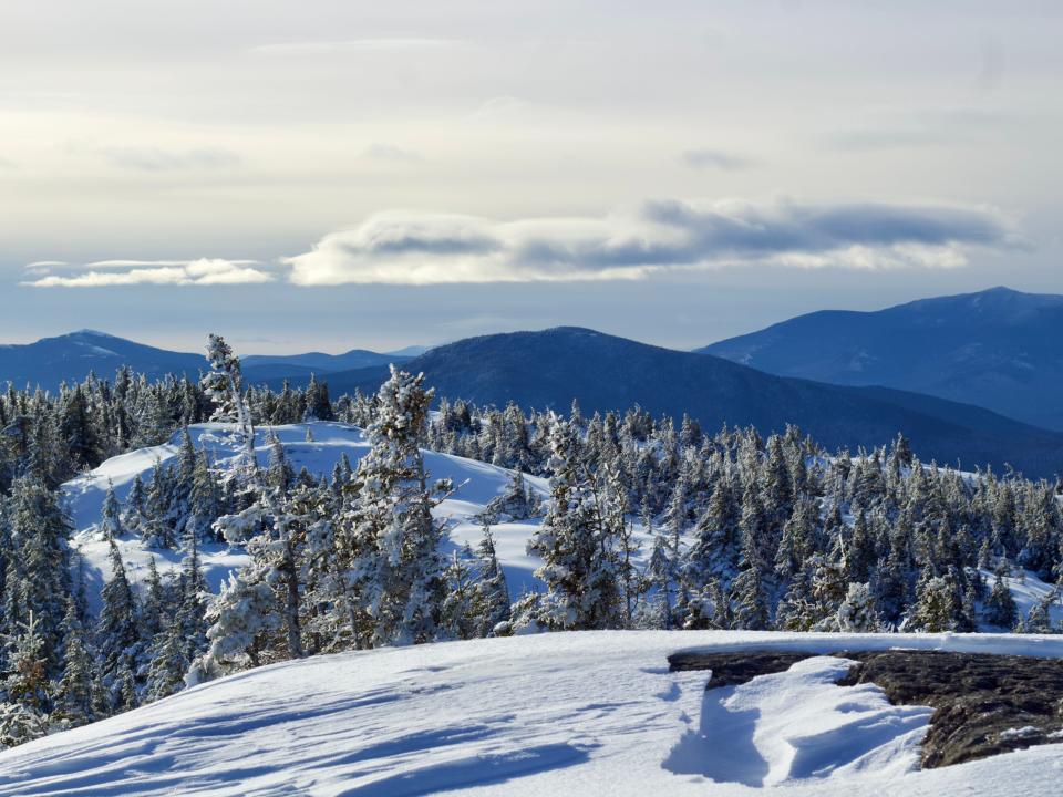 Winter mountaintop landscape in Maine.