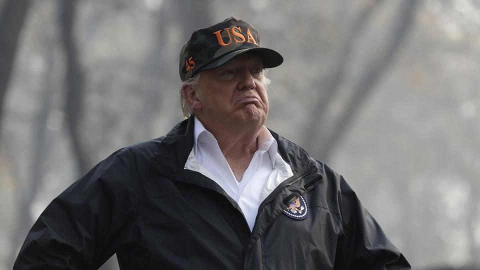 US-Präsident Donald Trump im von den Waldbränden verwüsteten Kalifornien. Foto: Evan Vucci/AP