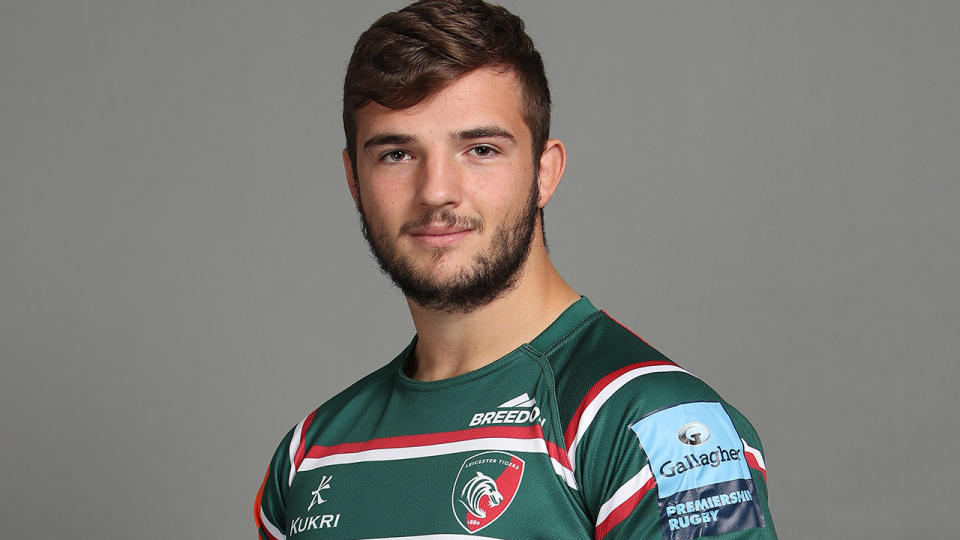 Taylor Gough, pictured here during the Leicester Tigers squad photo call for the 2019-20 Gallagher Premiership Rugby season.