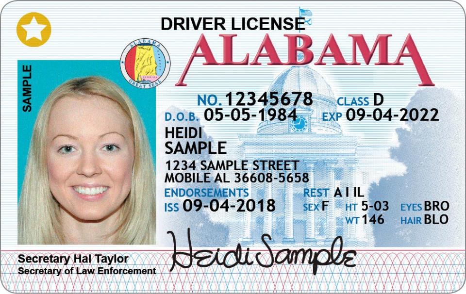 The star in the upper left-hand corner of the license certifies that the license holder has complied with Alabama’s requirements under the REAL-ID Act of 2005.